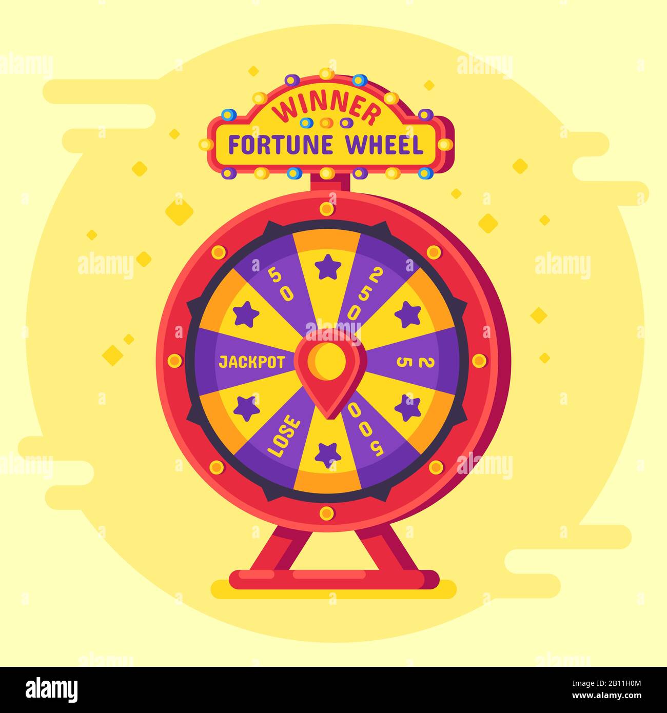 Fortune Wheel Gewinner. Lucky Chance Spin Wheels Game, modern Turning Money Roulette und Gambling Vector Flat Poster Stock Vektor