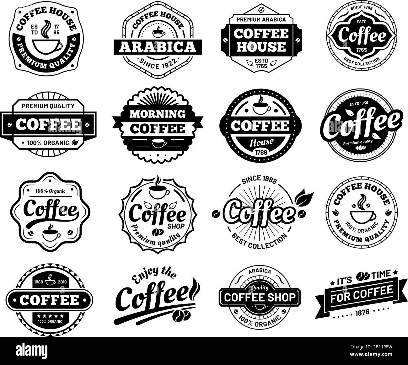 Kaffee-Abzeichen. Aufkleber mit dem Logo des Cafés. Restaurantlogotyp. Vektor des Vintage-Logotyps isoliert Stock Vektor