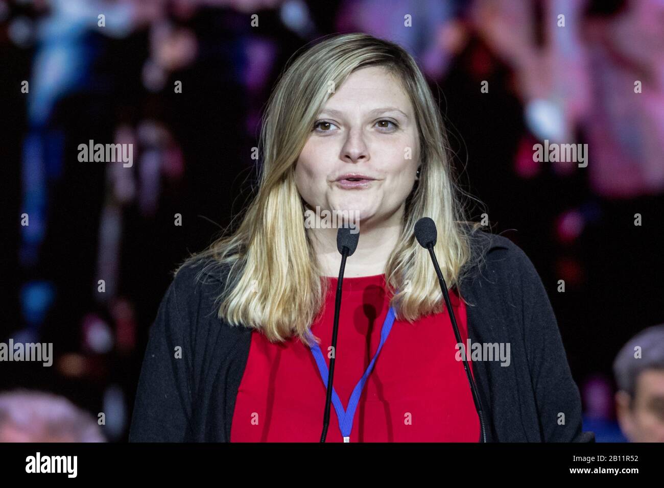 Rom, Italien. Februar 2020. Die neu gewählte präsidentin Valentina Cuppi spricht während der PD-Nationalversammlung der Demokratischen Partei in Rom. Credit: Sopa Images Limited/Alamy Live News Stockfoto