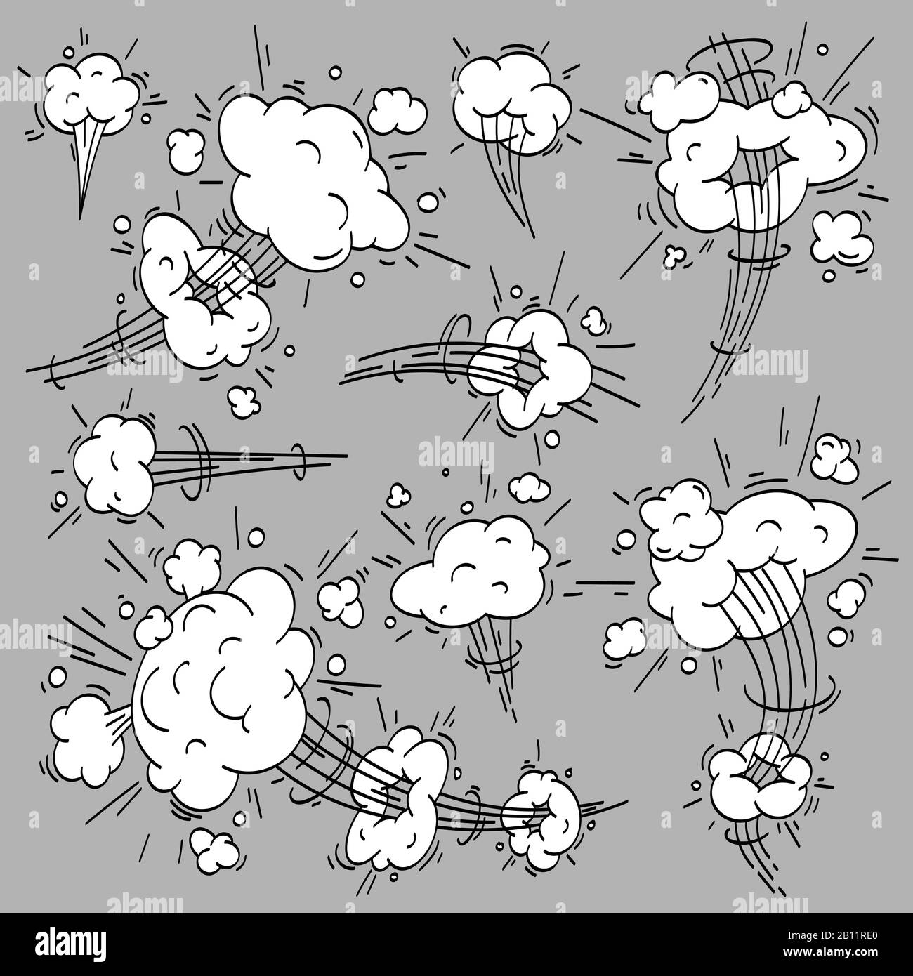Speed Cloud Comic. Cartoon-schnelle Bewegungswolken, Raucheffekte und Bewegungen zeigen Vektorelemente auf Stock Vektor