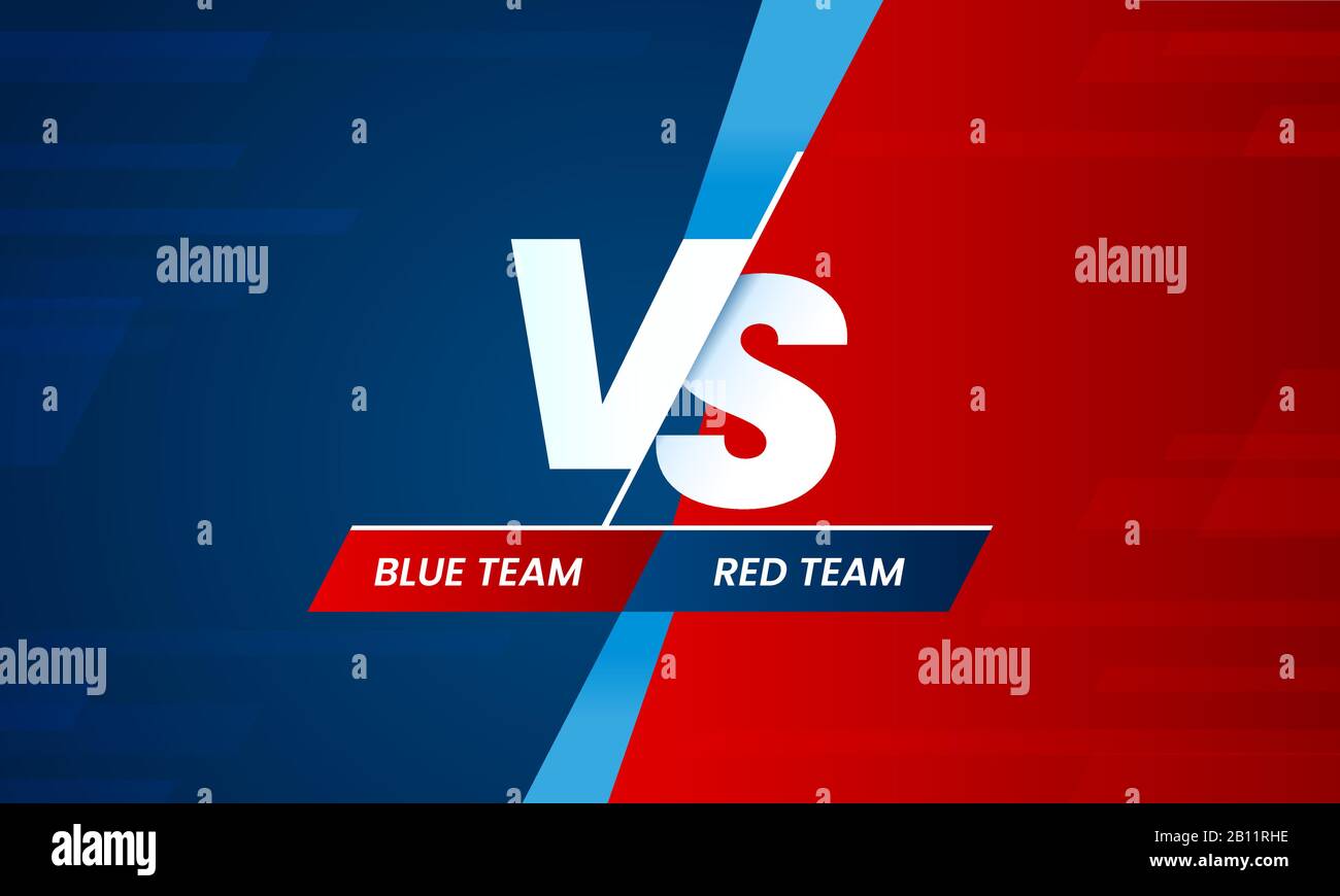 Im Vergleich zum Bildschirm. VS-Schlagzeile, Konfliktduell zwischen Red und Blue Teams. Hintergrundvorlage für Confrontfight Competition Vector Stock Vektor