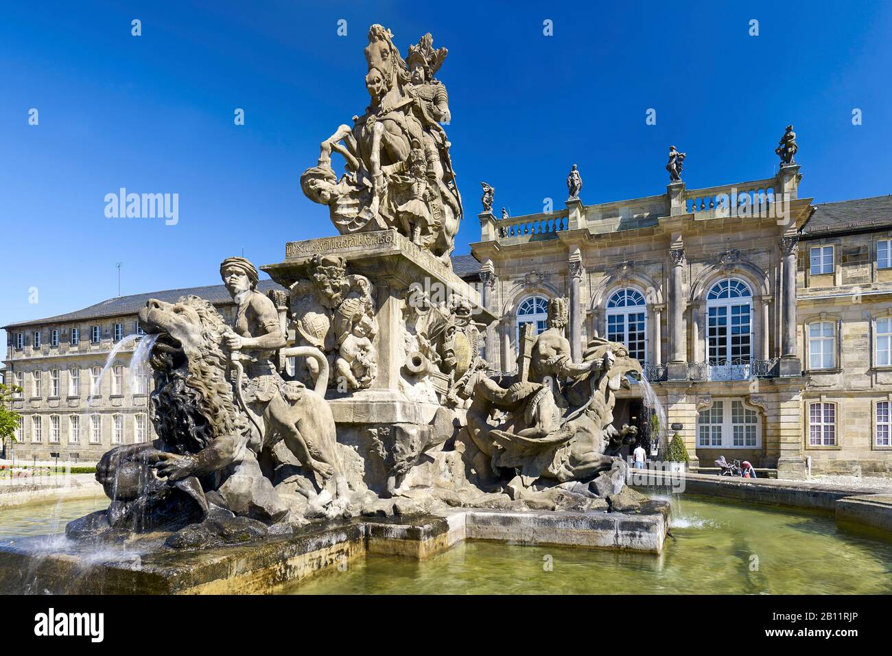 Markgrafen-Brunnen vor dem neuen Schloss in Bayreuth, Oberfranken, Bayern, Deutschland Stockfoto