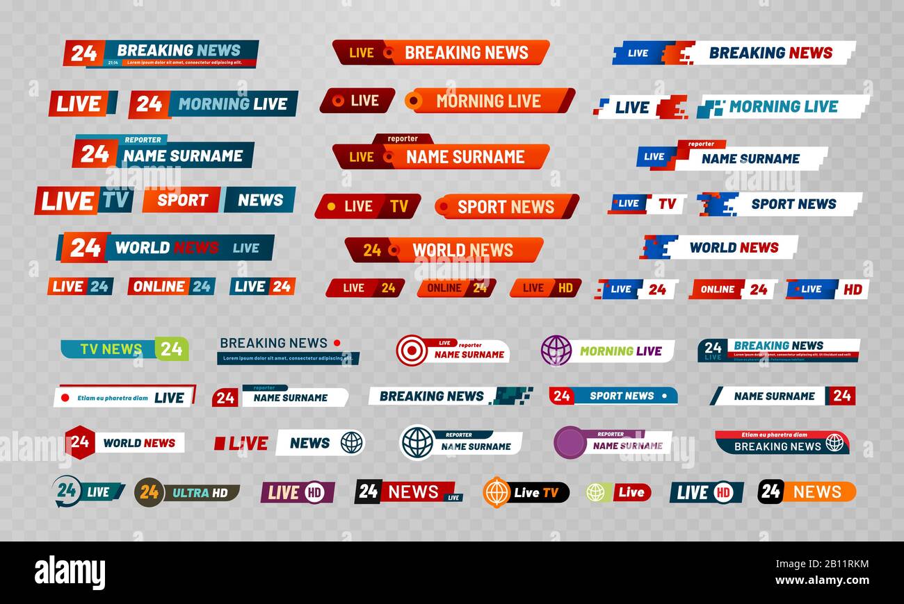 TV-Sendetitel. Fernsehsendekanälen Banner, Titel und Nachrichten Live-Video-Bannervektor gesetzt Stock Vektor