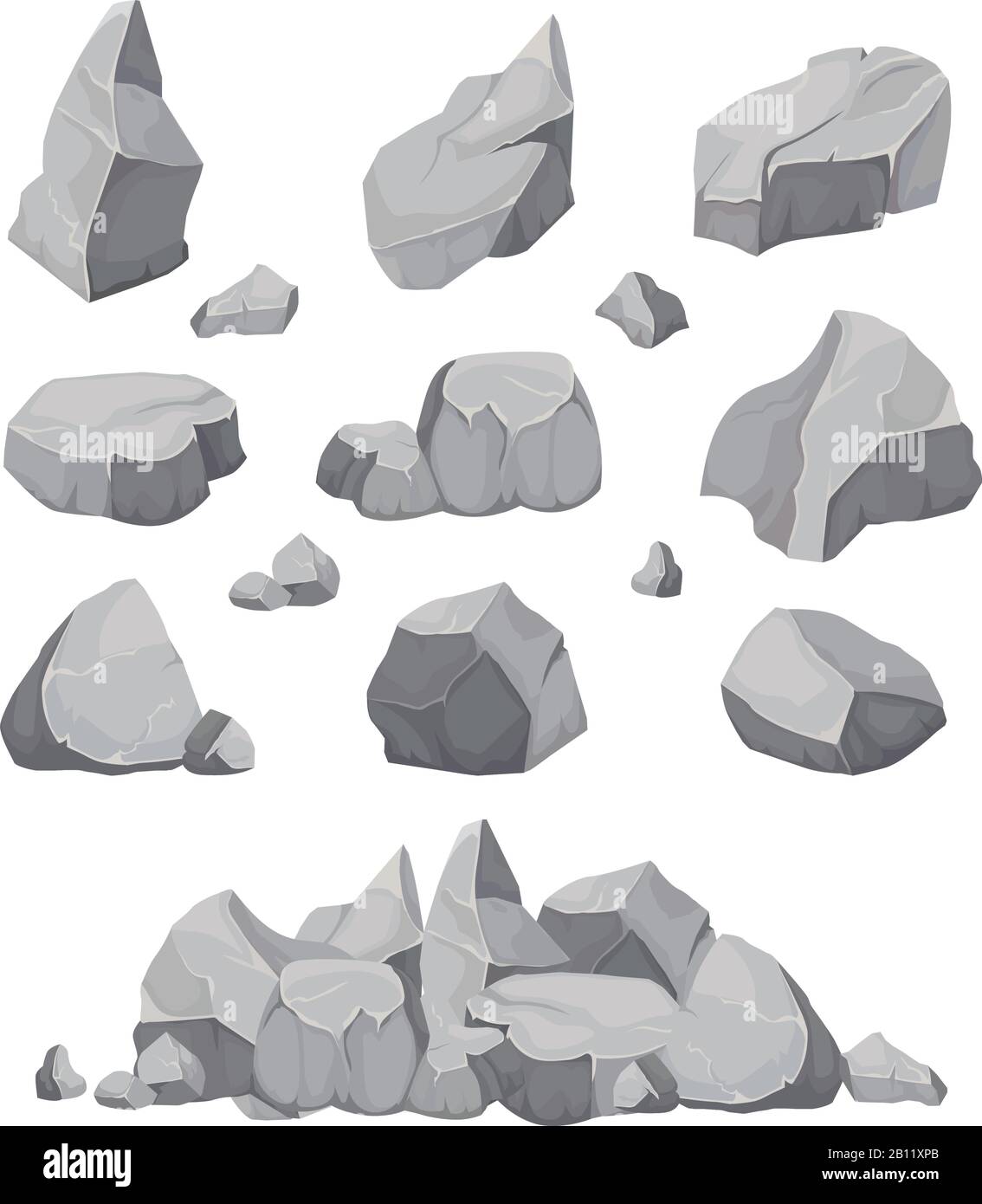 Steine. Graphitstein, Kohle und Steine stapeln isolierte Vektorgrafiken Stock Vektor
