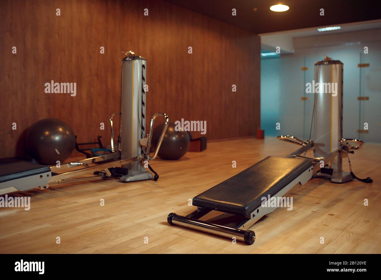 Trainingsgerät für Pilates-Training, niemand Stockfoto