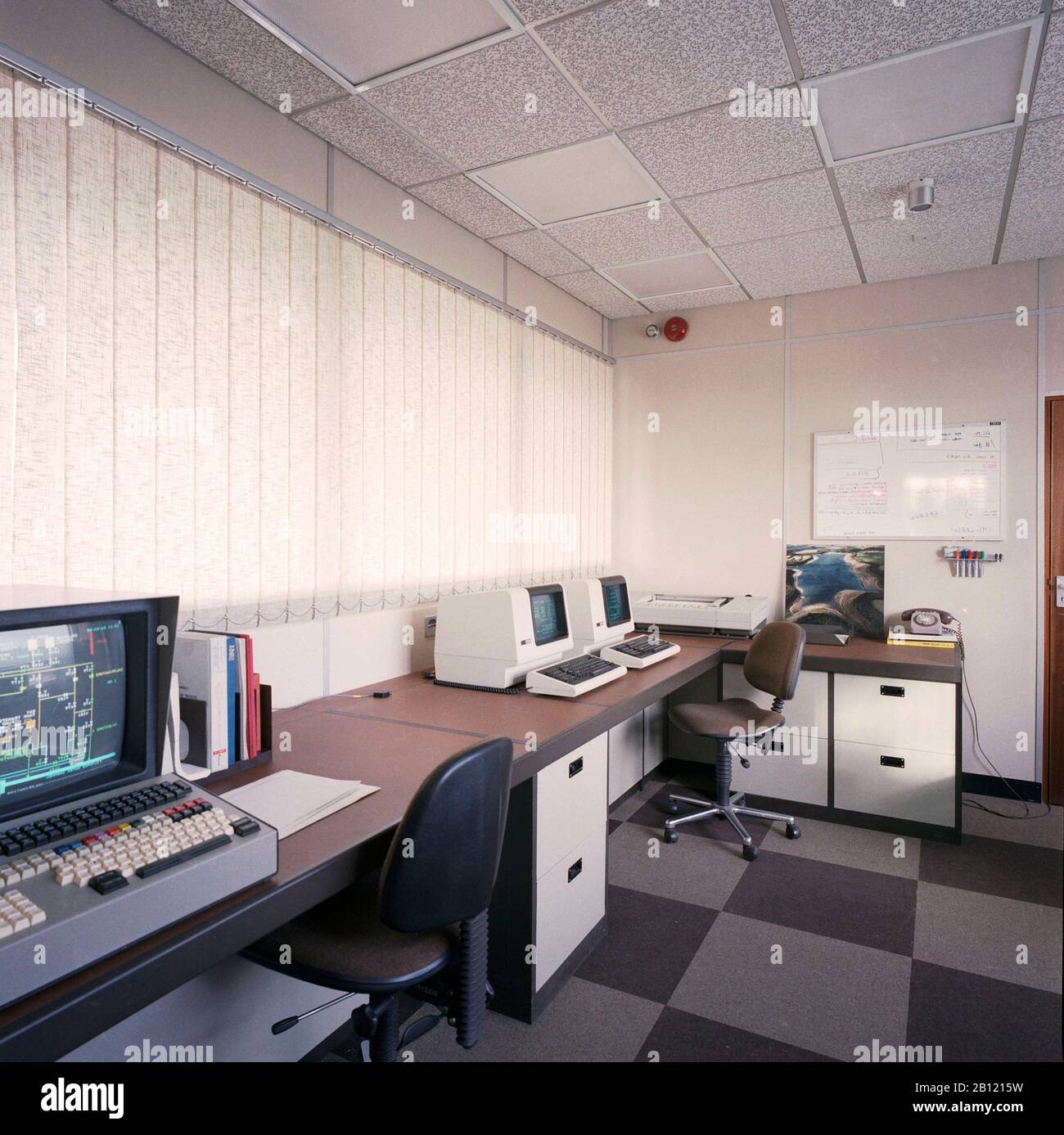 1985 Computersteuerungssystem, West Yorkshire, Nordengland, Großbritannien Stockfoto