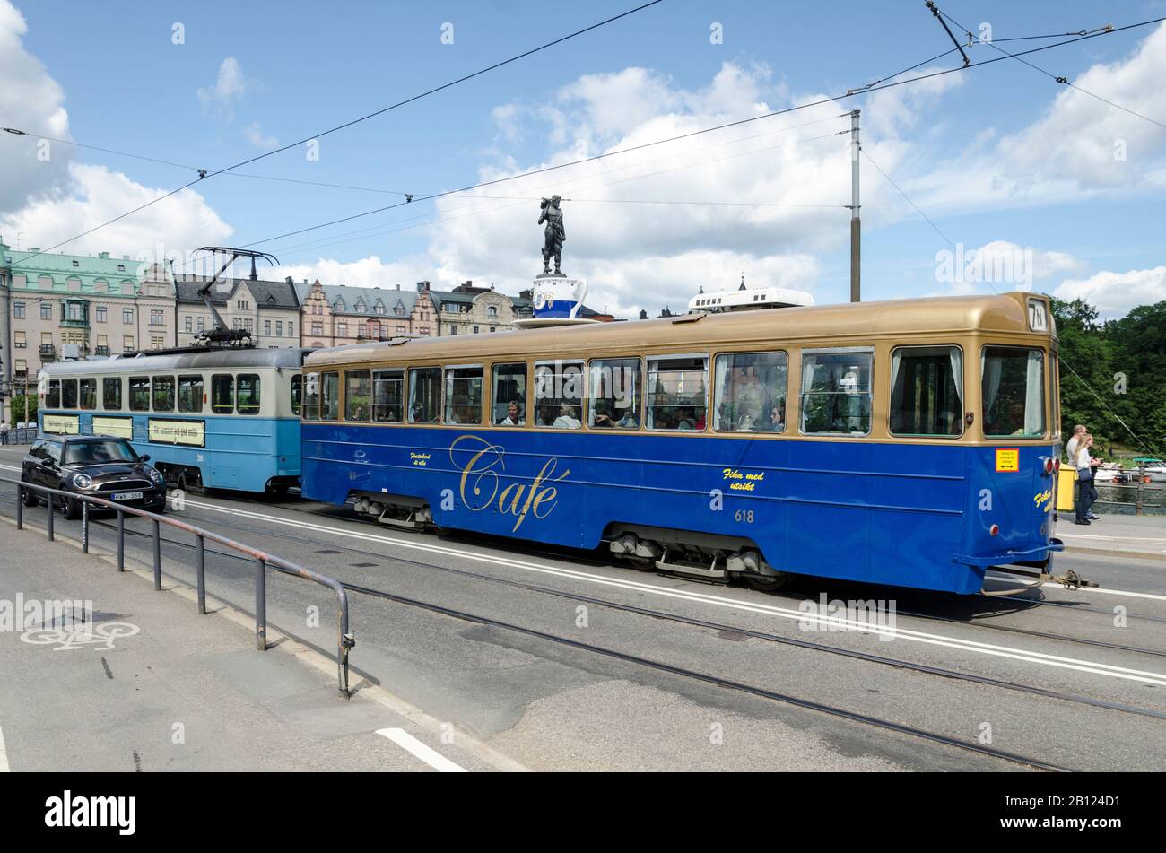 Historische Straßenbahn, Stockholm, Schweden, Europa Stockfoto