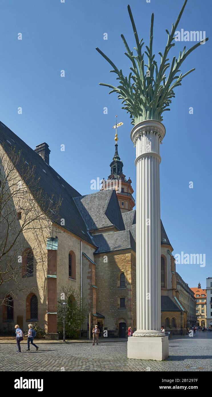 Nikolaikirche mit Nikolai Spalte in Leipzig, Sachsen, Deutschland Stockfoto