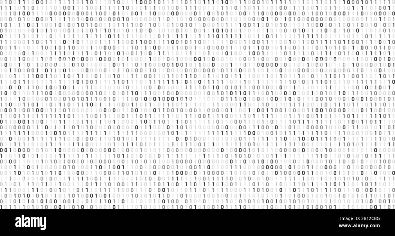 Binärer Matrixcode. Computerdatenstrom, digitale Sicherheitscodes und Informationen zur Graukodierung abstrakter Vektorhintergrund Stock Vektor