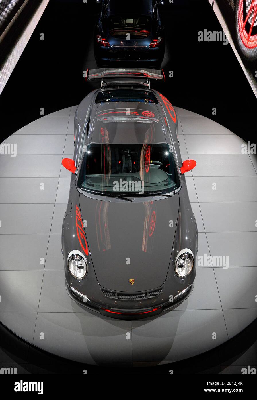 Weltpremiere,SPORTWAGEN PORSCHE 911 GT3 RS,IAA Internationale Automobil-Ausstellung 2009,Frankfurt,Hessen,Deutschland Stockfoto