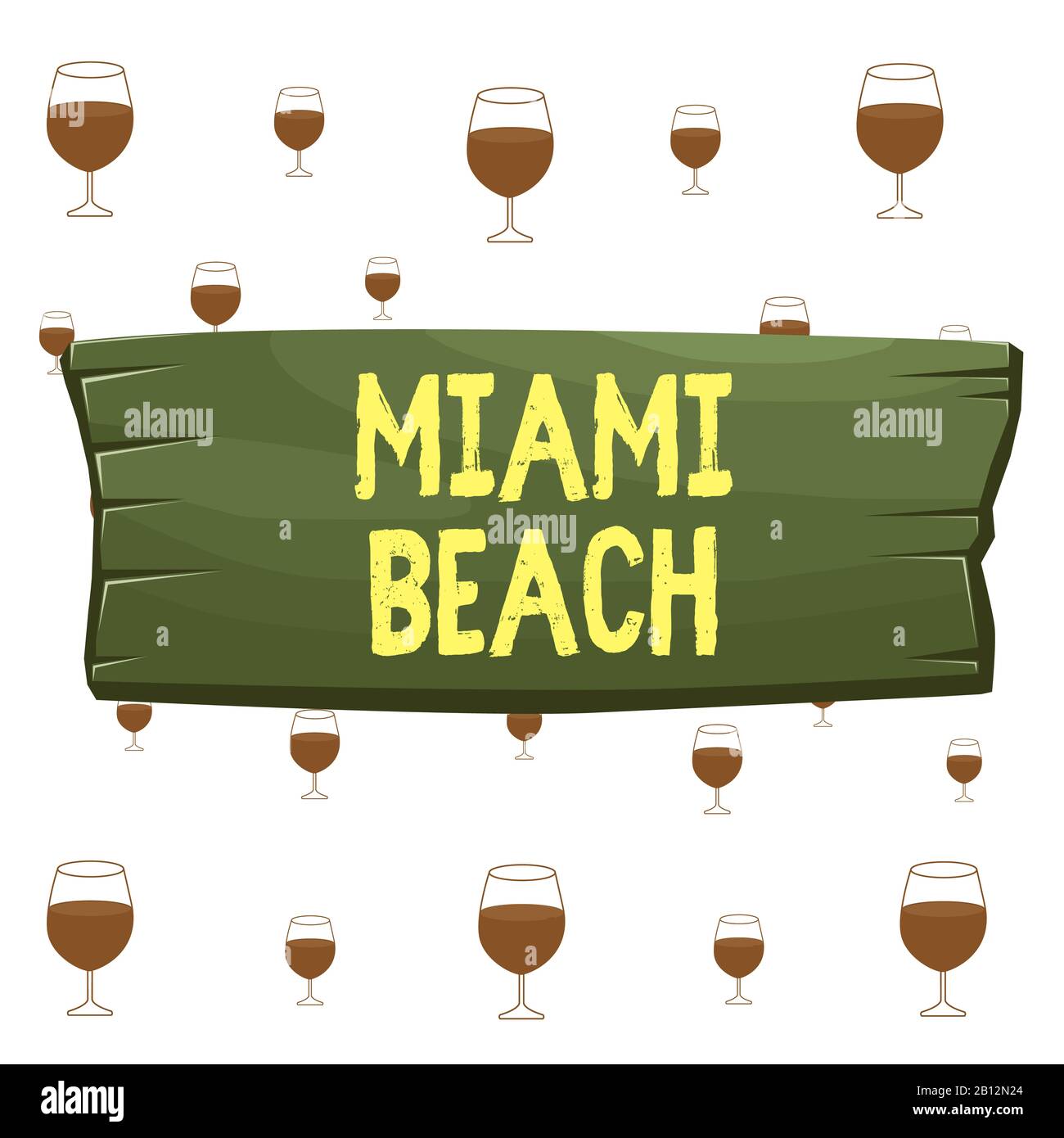 Textschild mit Miami Beach. Geschäftsfoto, auf dem die Küstenstadt MiamiDade County aus Florida Plank mit Holzbrett, leeres Rechteck sha gezeigt wird Stockfoto