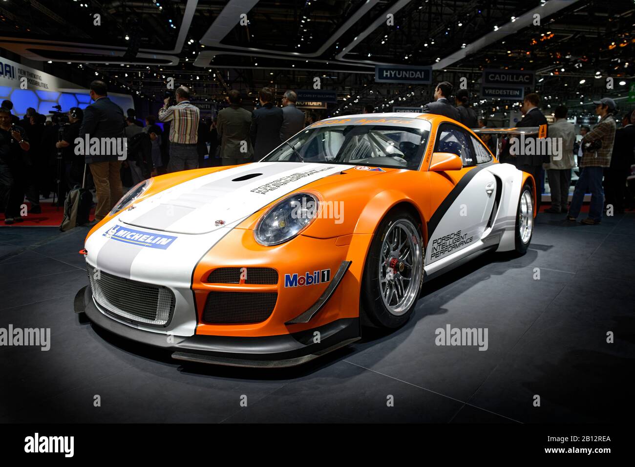 Porsche 911 GT3 R Hybrid, internationaler Automobilsalon Genf 2011, Genf, Schweiz, Europa Stockfoto