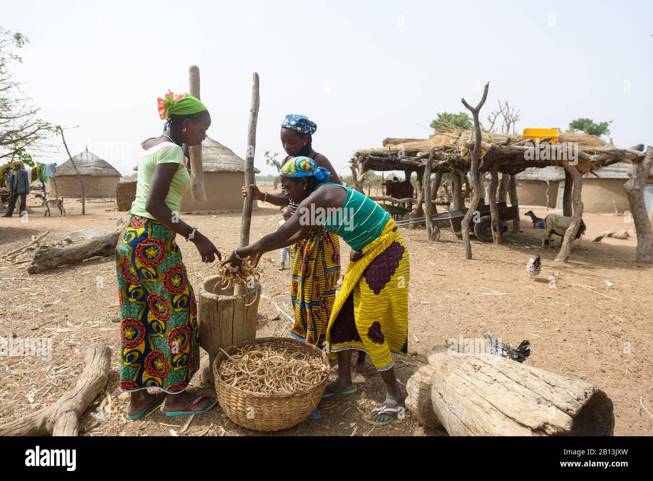 Landleben in einem Fulani-Dorf der Sahelzone im nordöstlichen Burkina Faso Stockfoto