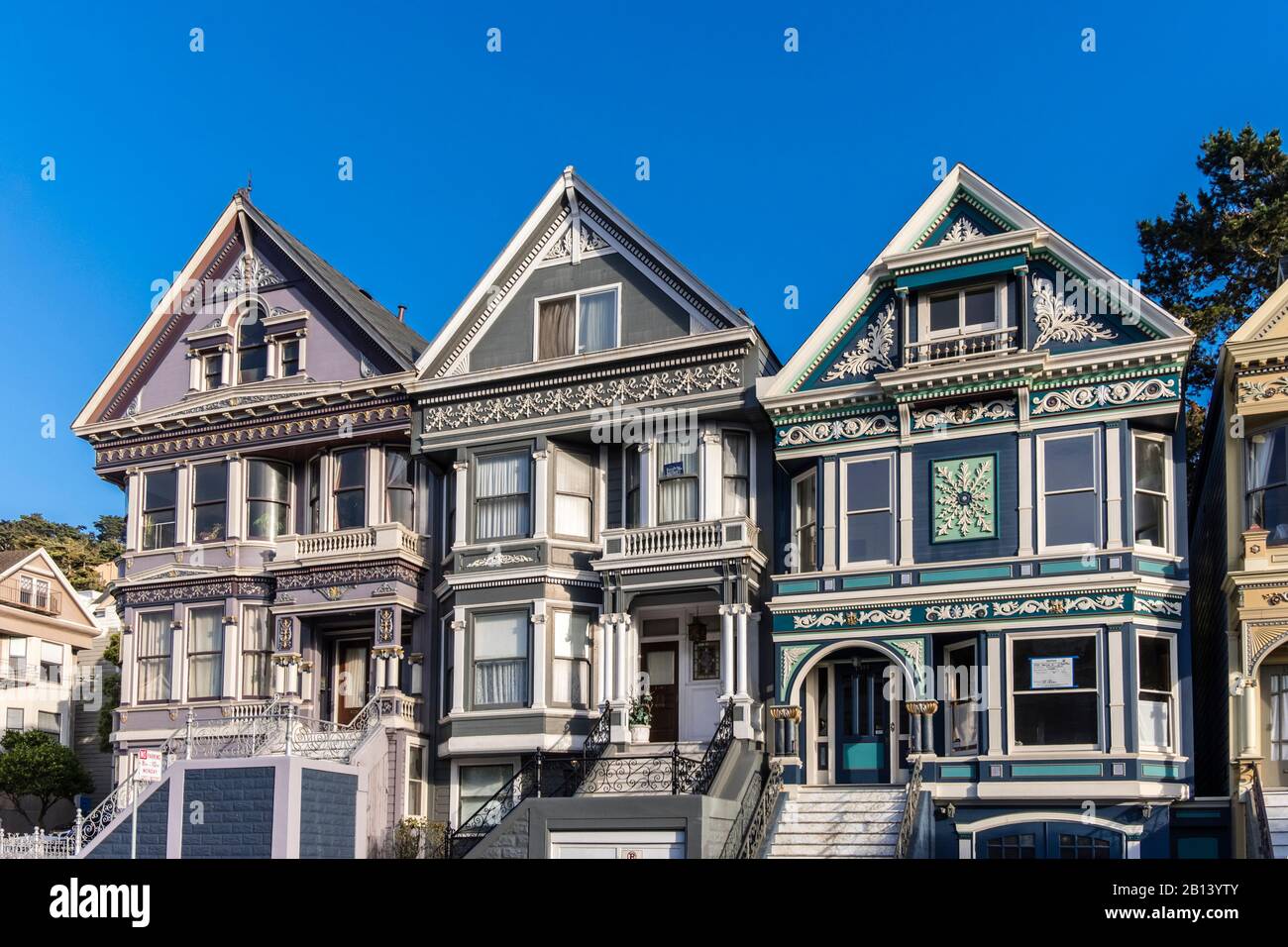 Painted Ladies, viktorianische Holzhäuser, San Francisco, Kalifornien, USA Stockfoto