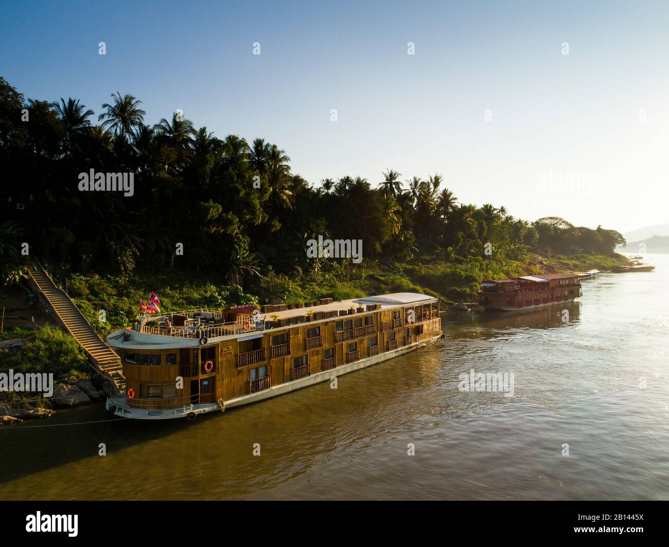 Flusskreuzfahrtschiffe, Luang Prabang, Laos Stockfoto