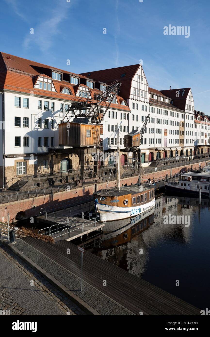 Tempelhofer Hafen am Teltowkanal, hitorische Krähne, Tempelhof, Berlin Stockfoto