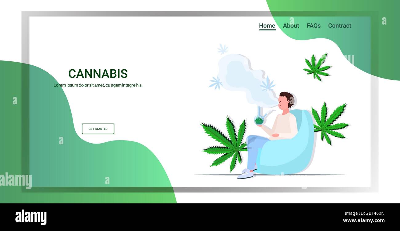 Mann raucht Cannabis mit Bong Marihuana Legalisierung Drogenkonsum Konzept volle Länge horizontale Kopie Raum Vektor Illustration Stock Vektor