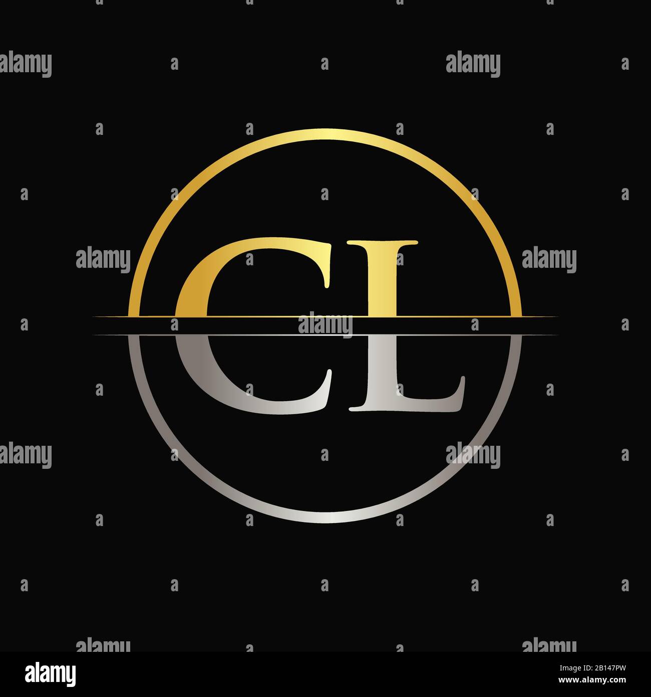 Initial Gold und Silver Colour CL Letter Logo Typografie Vektor-Vorlage. Kreatives Design mit abstraktem Letter CL Logo Stock Vektor