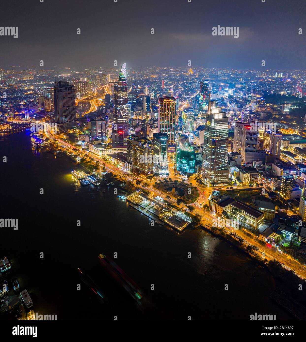 Saigon nachts, Luftaufnahmen, Vietnam Stockfoto