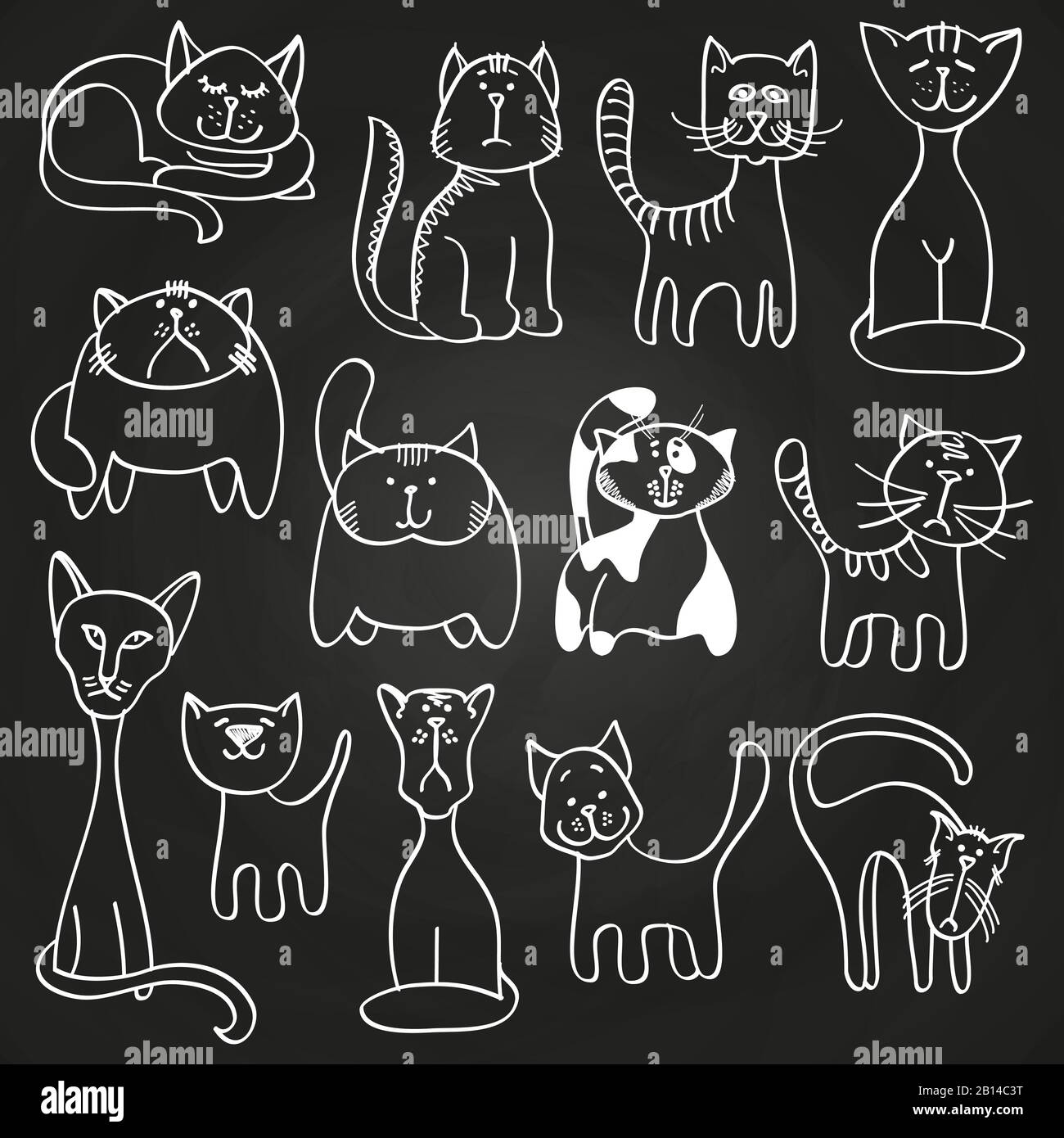 Handgezogene Doodle Katzen setzen auf Tafel. Skizze auf Tafel, Vektorgrafiken Stock Vektor