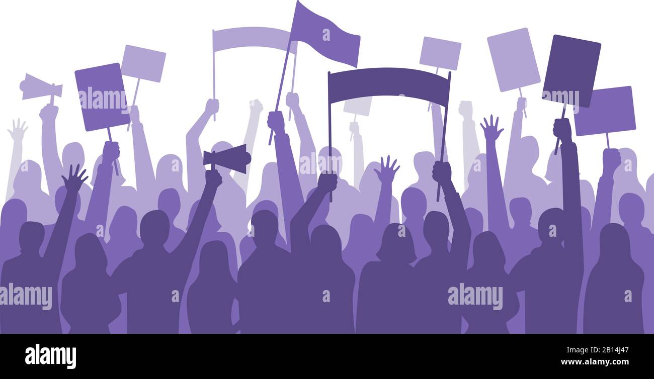 Aktivisten protestieren. Politische Aufruhr unterschreibt Banner, Personen, die Proteste halten Plakate und Manifestation Banner Vektor Illustration Stock Vektor