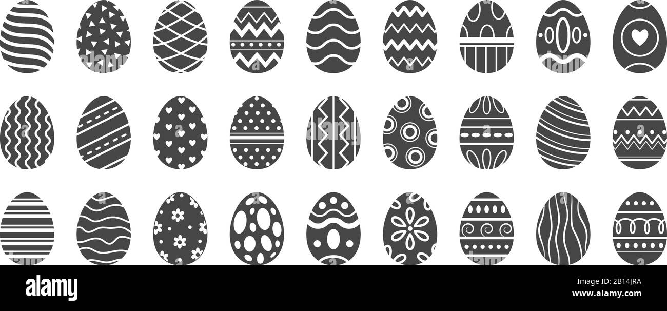 Silhouette der Ostereier. Niedliche Easter feiern Ei, Paschal-Muster und verzierte Eier Vektorsilhouetten Illustration Set Stock Vektor
