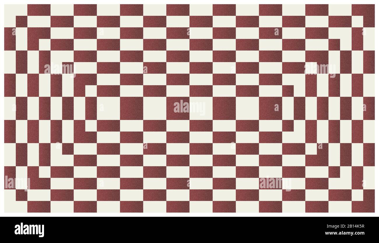 Modernes, minimalistisches geometrisches Kunstwerk. Rechtecke und Quadrate mit kariertem Muster Hintergrund/Textur, Op Art-Stil (optischer Kunststil). Braun flach d Stockfoto