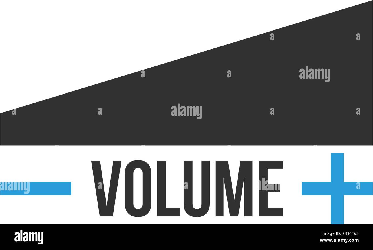 Symbol für Lautstärkepegel von niedrig bis hoch, Plus- und Minusanzeige. Darstellung des Stock-Vektors auf weißem Hintergrund isoliert. Stock Vektor