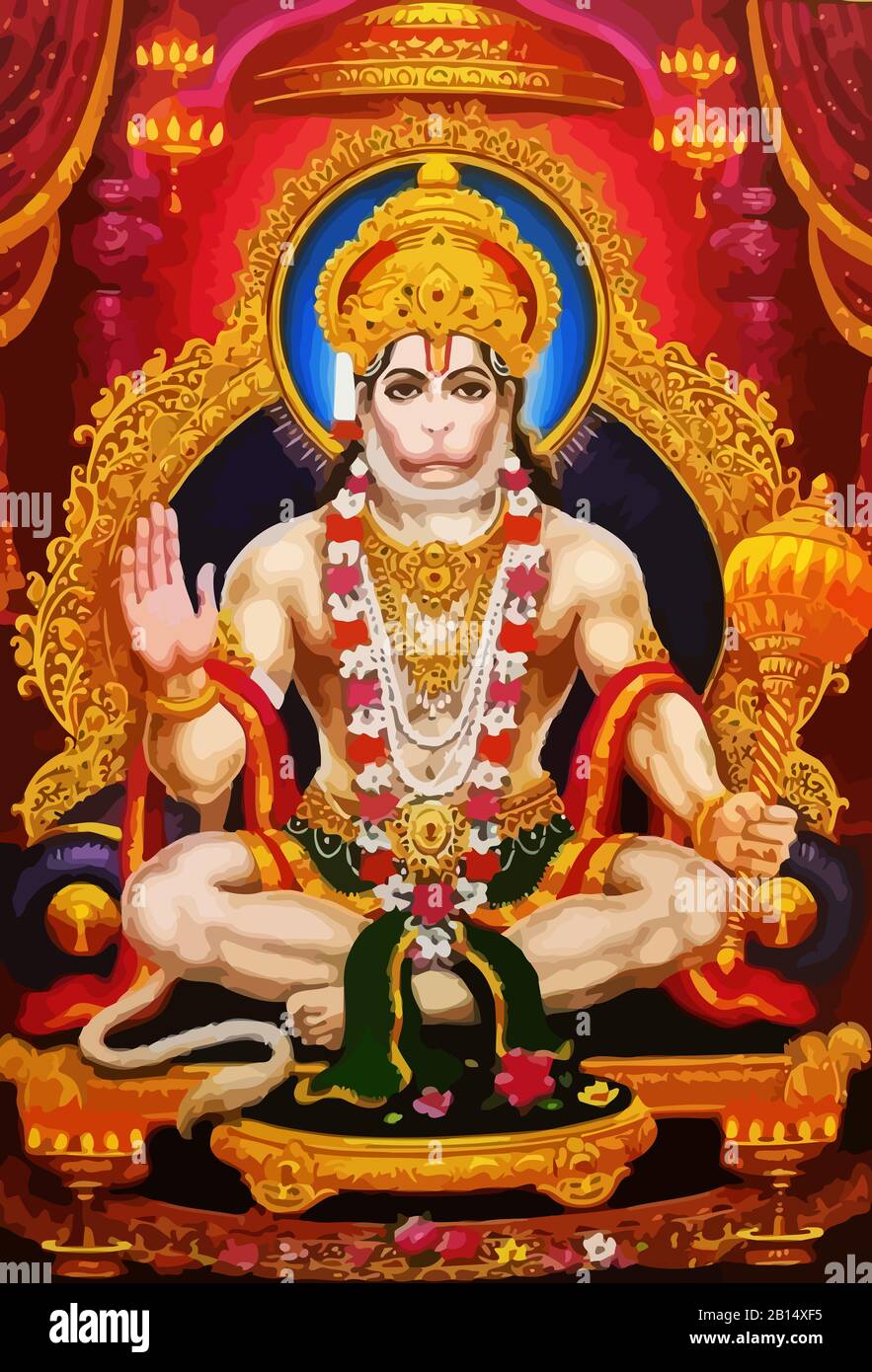 hanuman-gott Affe indische heilige goldene jayanti-illustration  Stockfotografie - Alamy