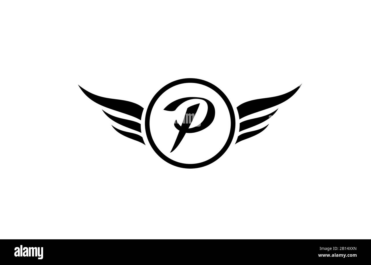 Schwarz-weiß P Wing Wings Alphabet Buchstabensymbol mit Kreis für Firmendesign und Business. Geeignet für einen Logotyp Stock Vektor