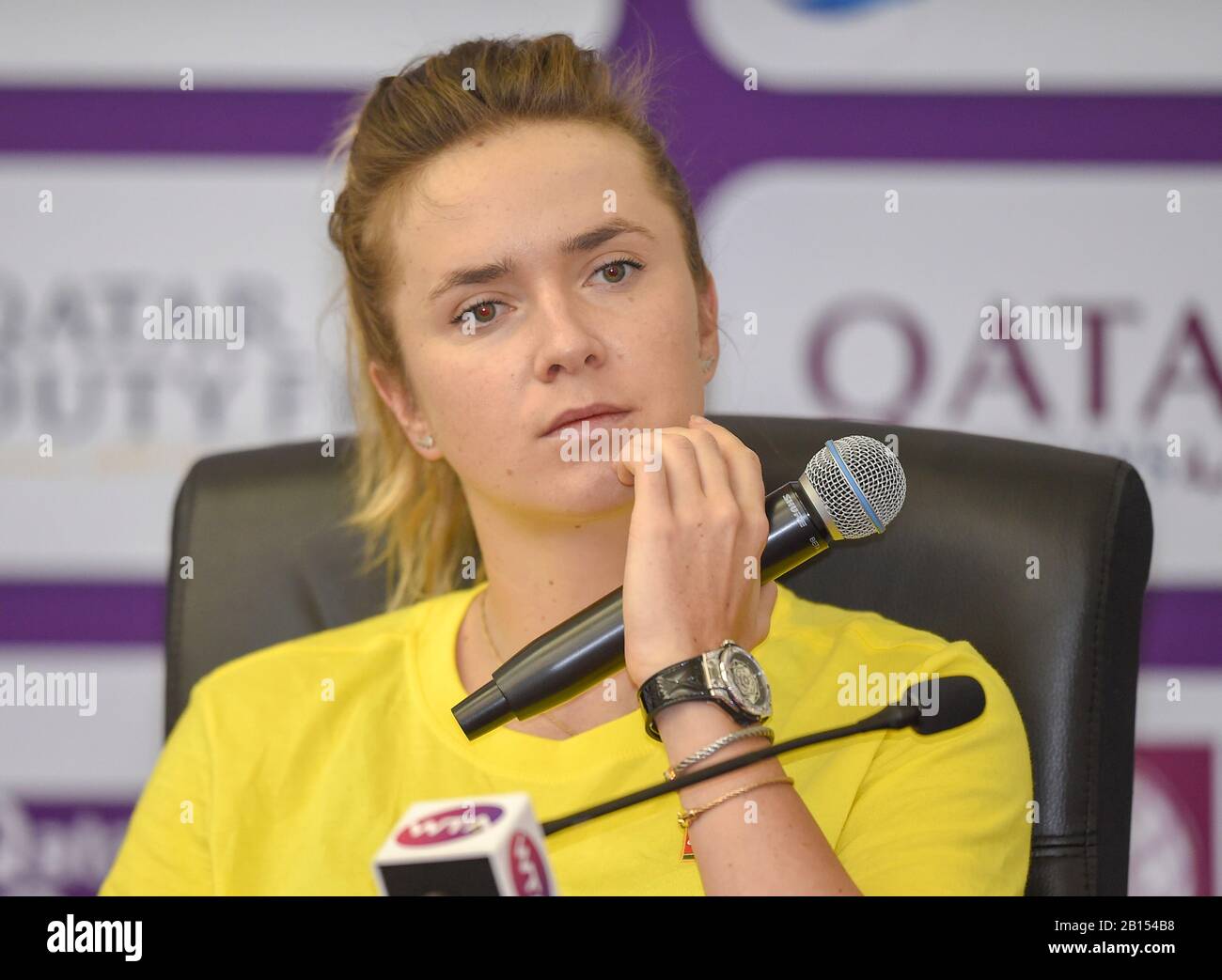 Doha, Katar. Februar 2020. Elina Svitolina aus der Ukraine nimmt an einer Pressekonferenz vor dem Tennisturnier der WTA Katar Open 2020 in Doha, Katar, 23. Februar 2020 Teil. Kredit: Nikku/Xinhua/Alamy Live News Stockfoto