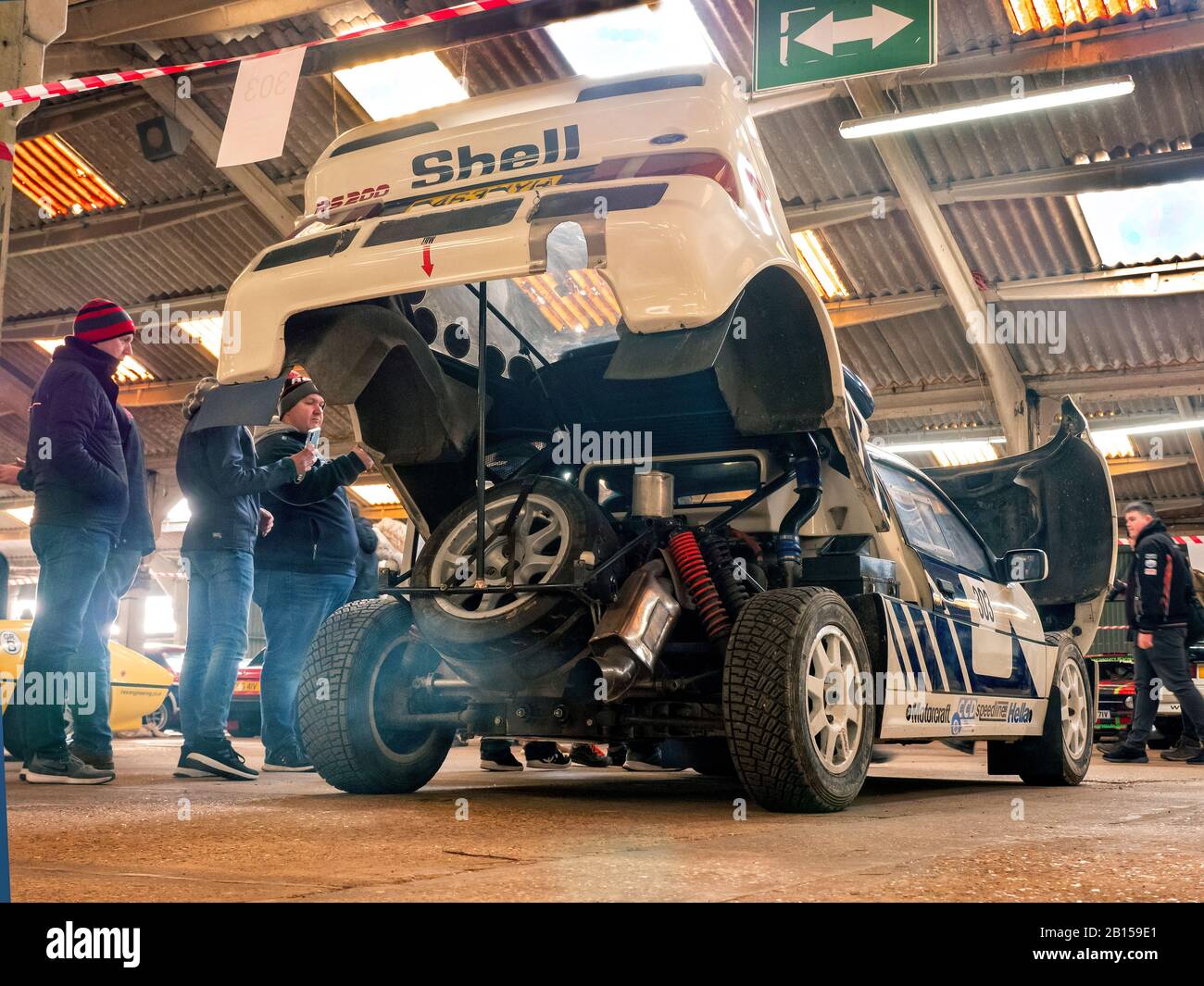 Race Retro Motorsport Show Stoneleigh Park Warwickshire UK. Ford RS 200 Gruppe B Rallye-Auto. Stockfoto