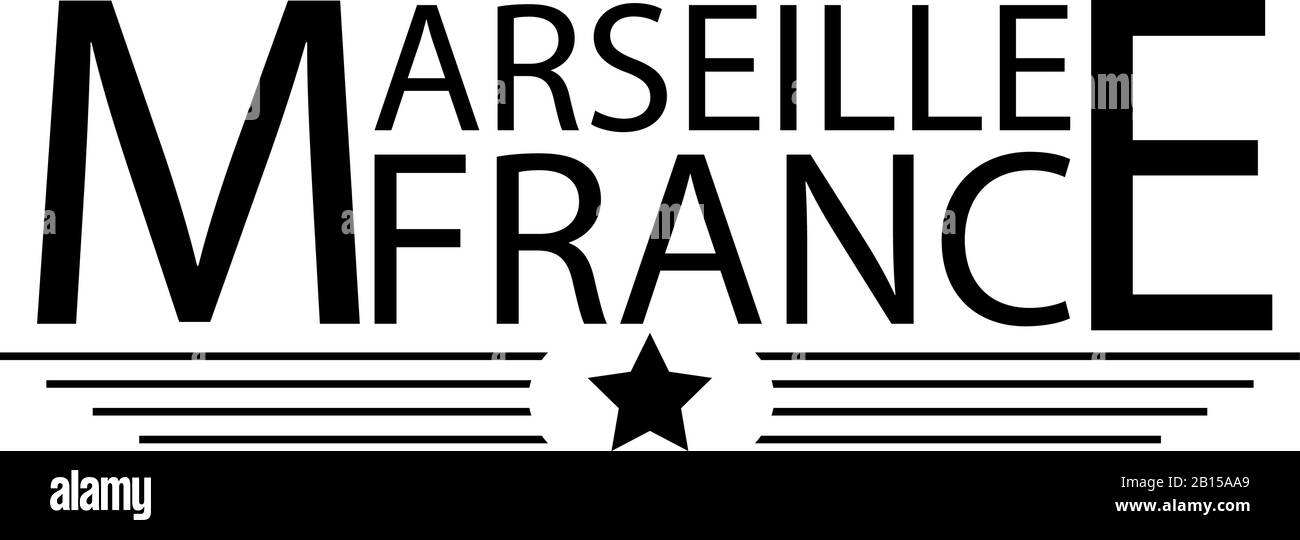 Marseille, Frankreich, moderne Schriftzüge. Vektorgrafik-Logo-Text für Webseite, Druck und Werbung Stock Vektor