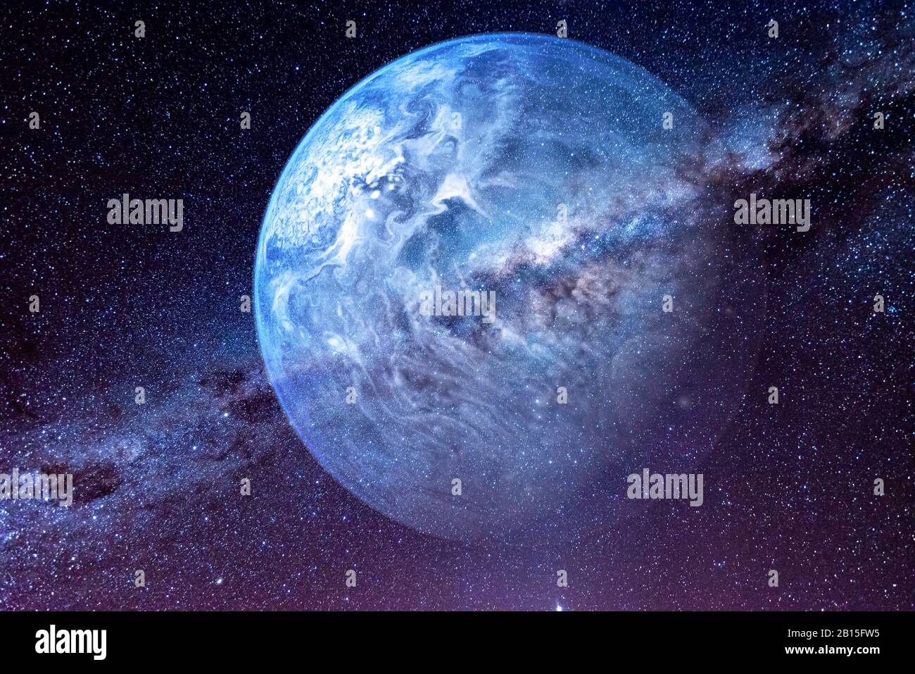 Exoplanet und Galaxie 3D-Rendering Stockfoto
