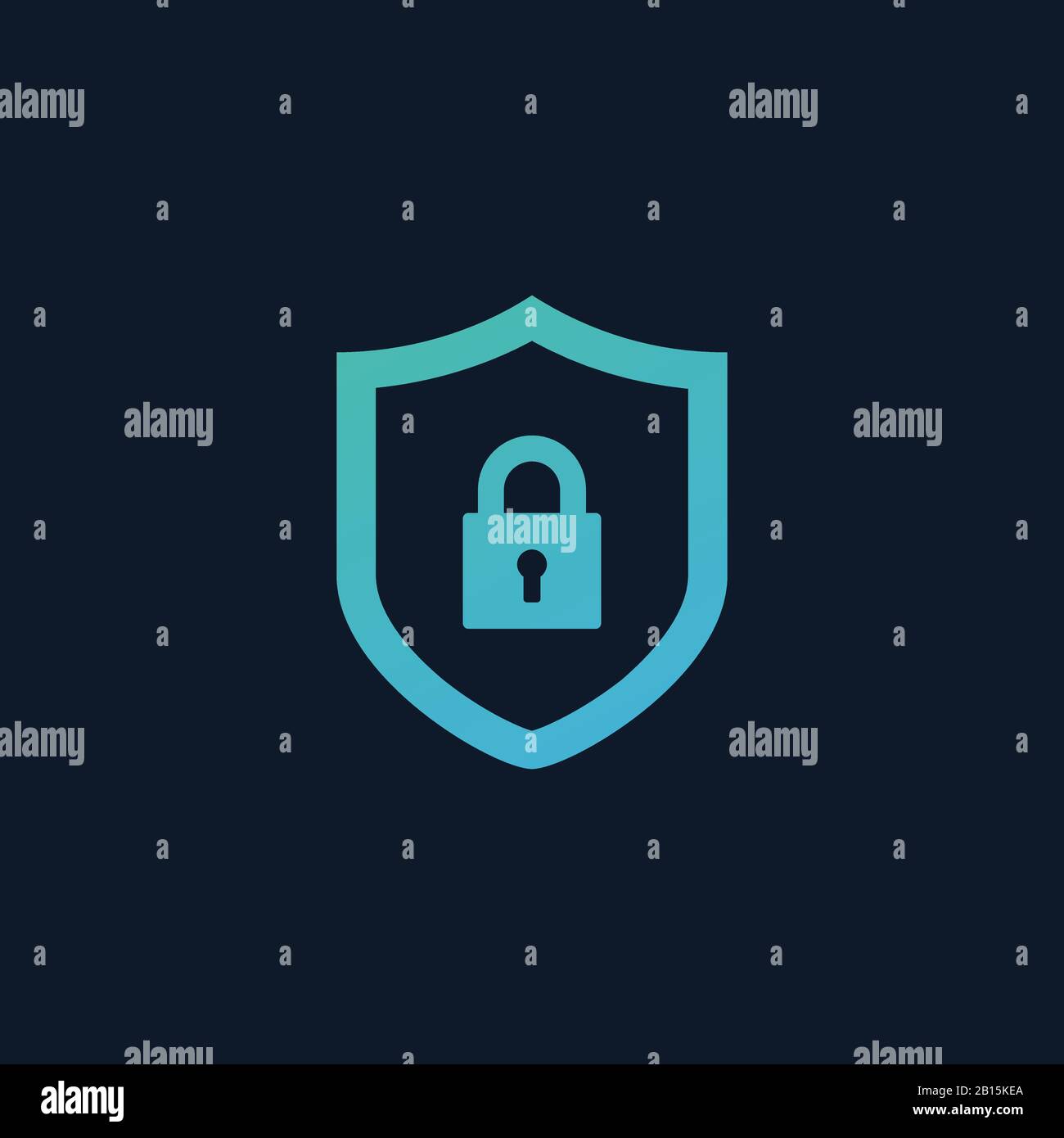 Schildsymbol. Schlosssymbol. Abstrakte Darstellung des Sicherheitsvektor-Symbols auf blauem Hintergrund isoliert. Stock Vektor