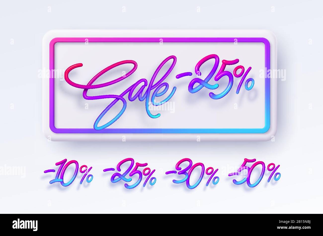 Rainbow Sale Schriftnummern im 3D-Stil. Zahlen mit flüssiger Wirkung eines Farbgradienten im volumetrischen Stil. Isolierte Zahlen auf weißem Hintergrund Stock Vektor