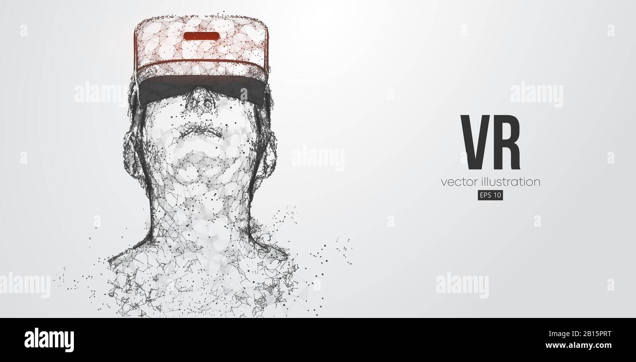 VR-Headset holografisches Vektor-Banner mit niedrigem Poly-Drahtmodell. Polygonalmann mit Brille der virtuellen Realität. Vektor Stock Vektor