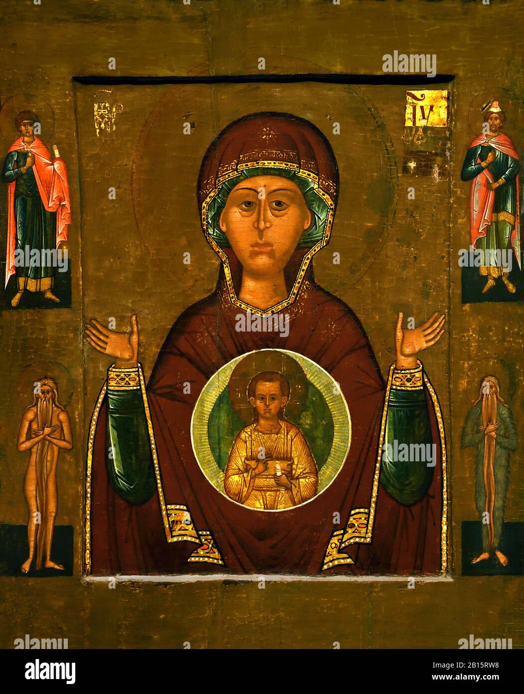 Ikone Der Mutter gottes des heiligen Zeichens 16. Jahrhundert Ende ( Diese Ikone ist eine Kopie der Wunderwirkungssymbole, die die Stadt Nowgorod rettete) Russland, Russland, Föderation, Stockfoto