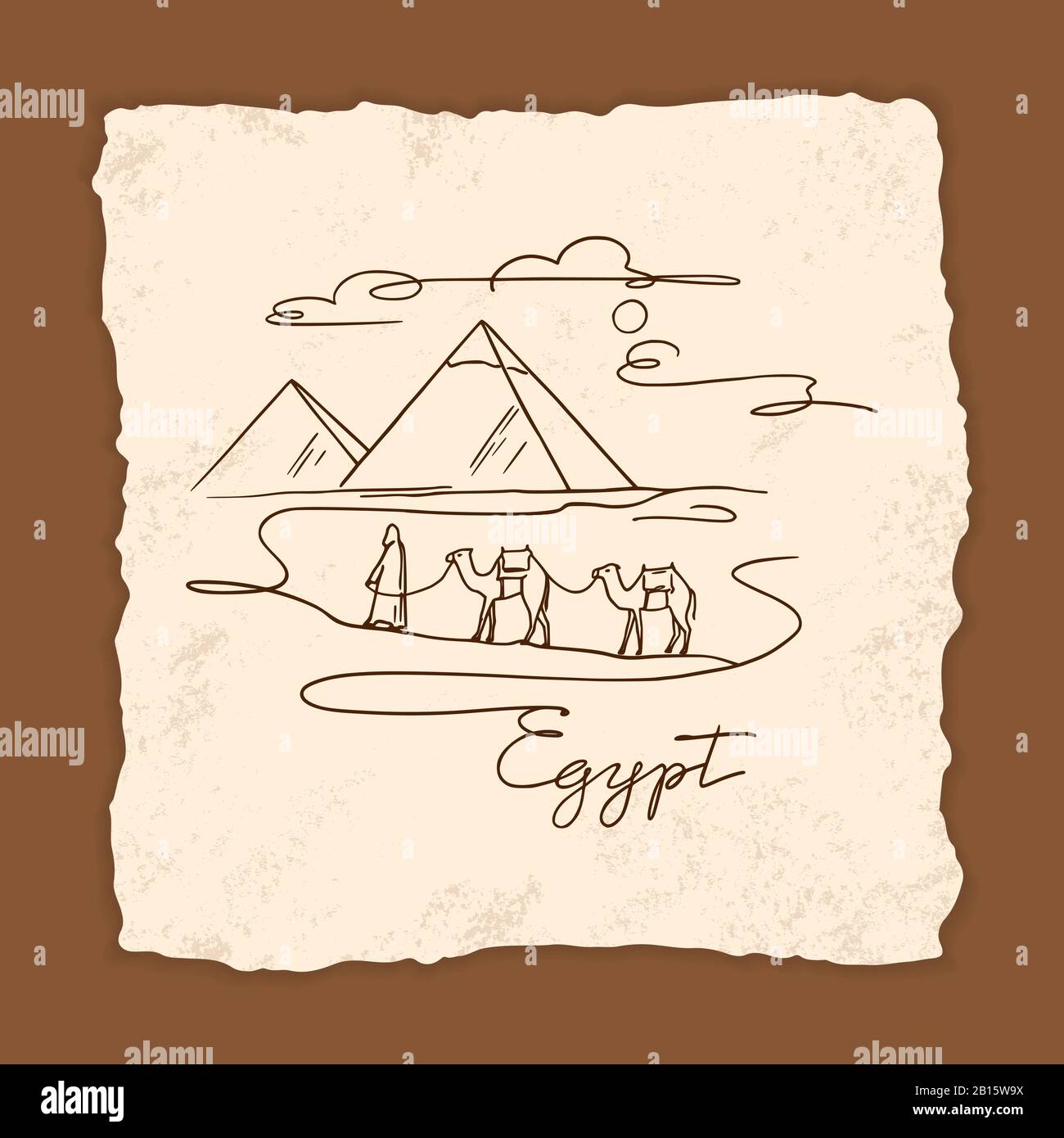 Vektor-Ikone der Großen Sphinx von Gizeh isoliert auf der handgezeichneten Vektordarstellung der Pyramiden. Stock Vektor