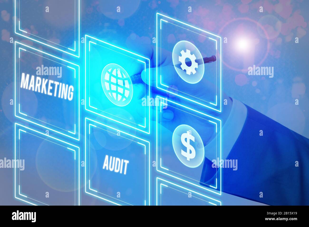 Textzeichen mit Marketing-Audit. Geschäftliche Fototexte Untersuchung und Analyse der Marketingaktivitäten Stockfoto