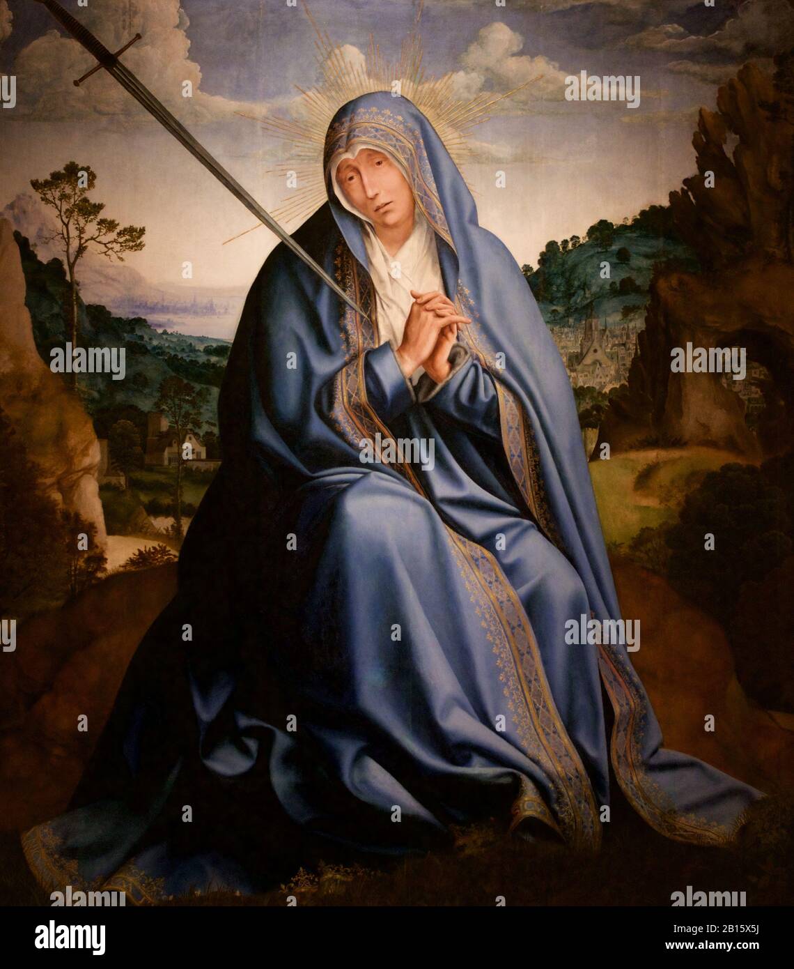 Virgin of Sorrows von Quentin Metsys. Öl auf der Platte aus Eiche. Stockfoto