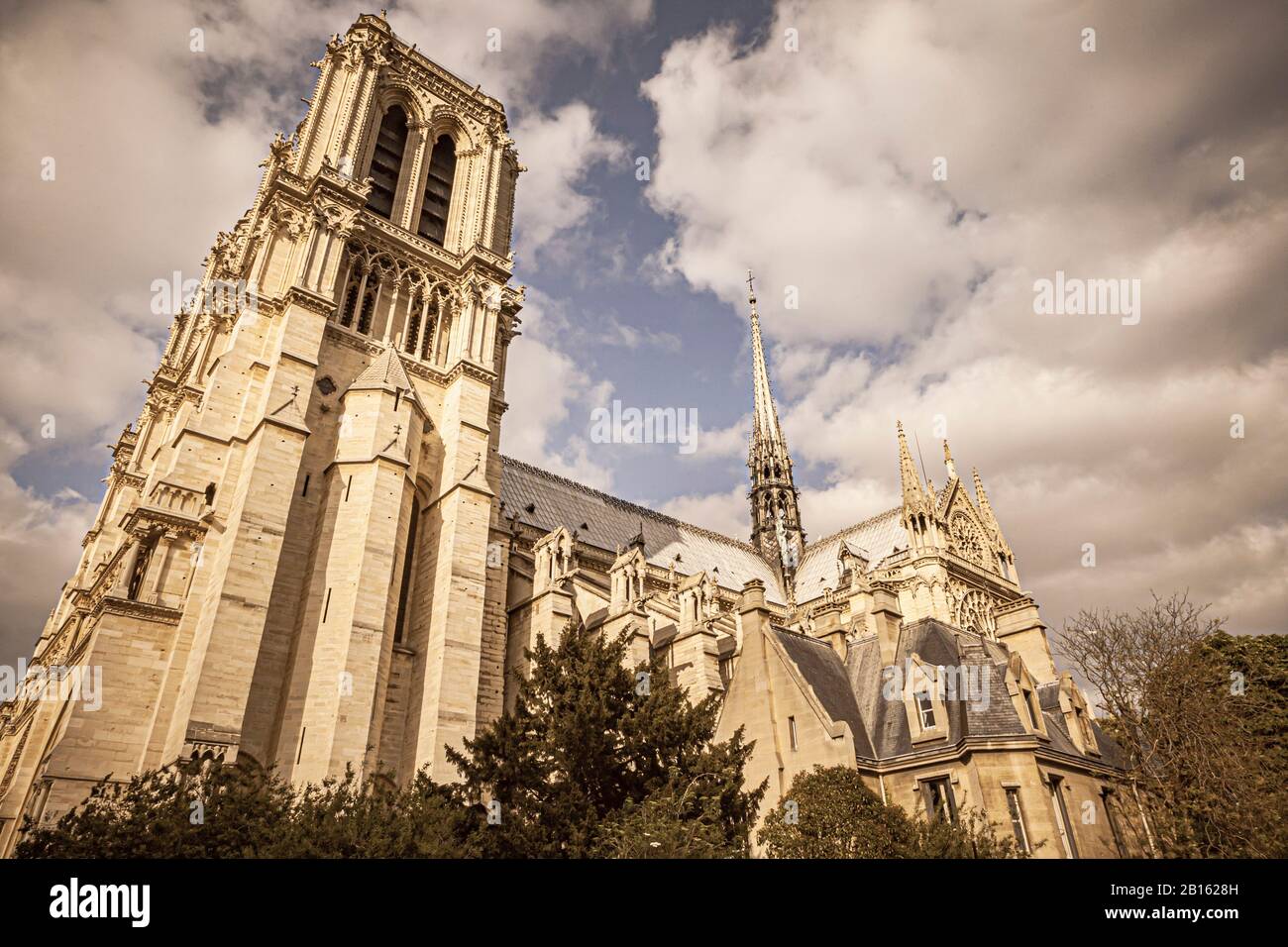 Außenansicht der Kathedrale Notre Dame, Paris, Frankreich Stockfoto