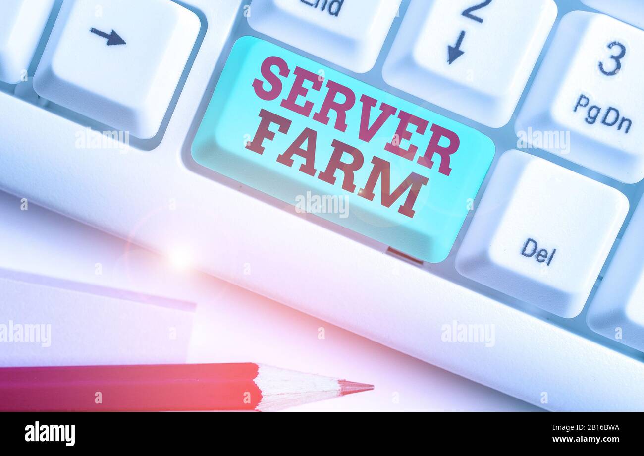 Wort schreiben Text Serverfarm. Business Foto präsentiert eine Gruppe von Computern, die als Server fungieren und gemeinsam untergebracht Stockfoto