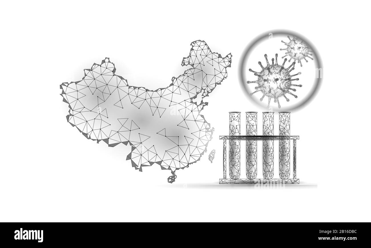 China Republic Land 3D-Karte. Analyse von Infektionspneumonien und Coronavirus. Internationales Design PRC weiße Silhouette. Unternehmen gegen Virus-Epidemie Stock Vektor