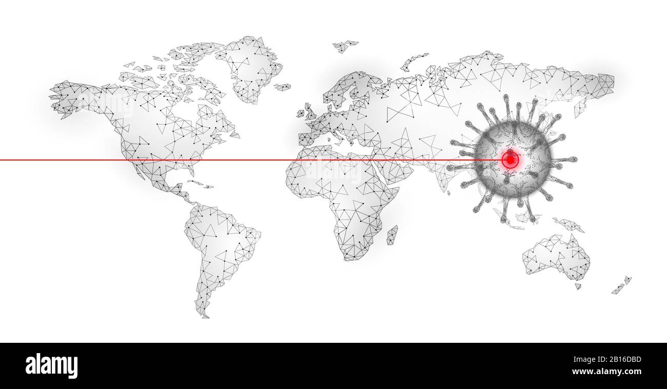 Planet Erde Weltkarte Pandemie China. Gesundheit Sicherheit Pneumonie Behandlung Schild Coronavirus. Entwicklung von Impfstoffen gegen Virusschutz auf dem asiatischen Kontinent Stock Vektor