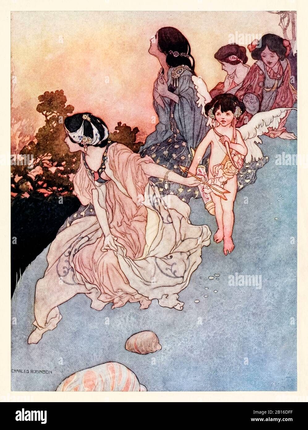 "Diese Liebenden weinen Oh! Oh! Sie sterben!" aus "Winter" in Den Liedern und Sonetten von William Shakespeare illustriert von Charles Robinson (1870-1937). Weitere Informationen finden Sie weiter unten. Stockfoto