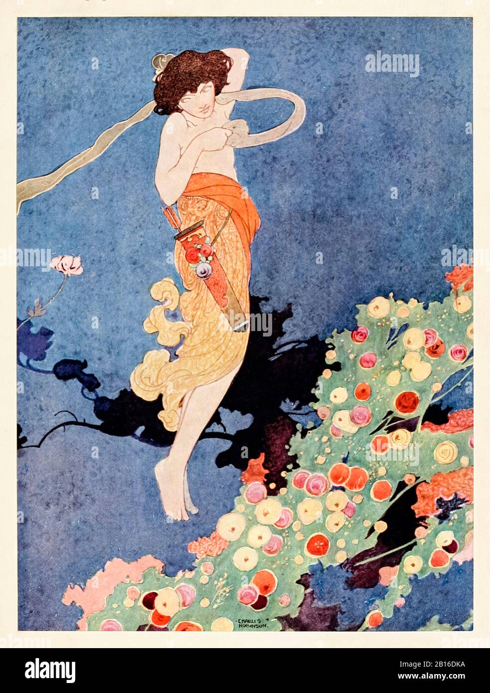 "An einem Tag - Ach den Tag! Liebe, deren Monat jemals Mai ist, spionierte eine Blüte, die in der wantonischen Luft ein faires Spiel durchführte" aus "Die Sehnsucht, die Nicht Geadelt werden kann (alias Die Blüte)" in Den Liedern und Sonetten von William Shakespeare, die von Charles Robinson (1870-1937) illustriert wurden. Weitere Informationen finden Sie weiter unten. Stockfoto