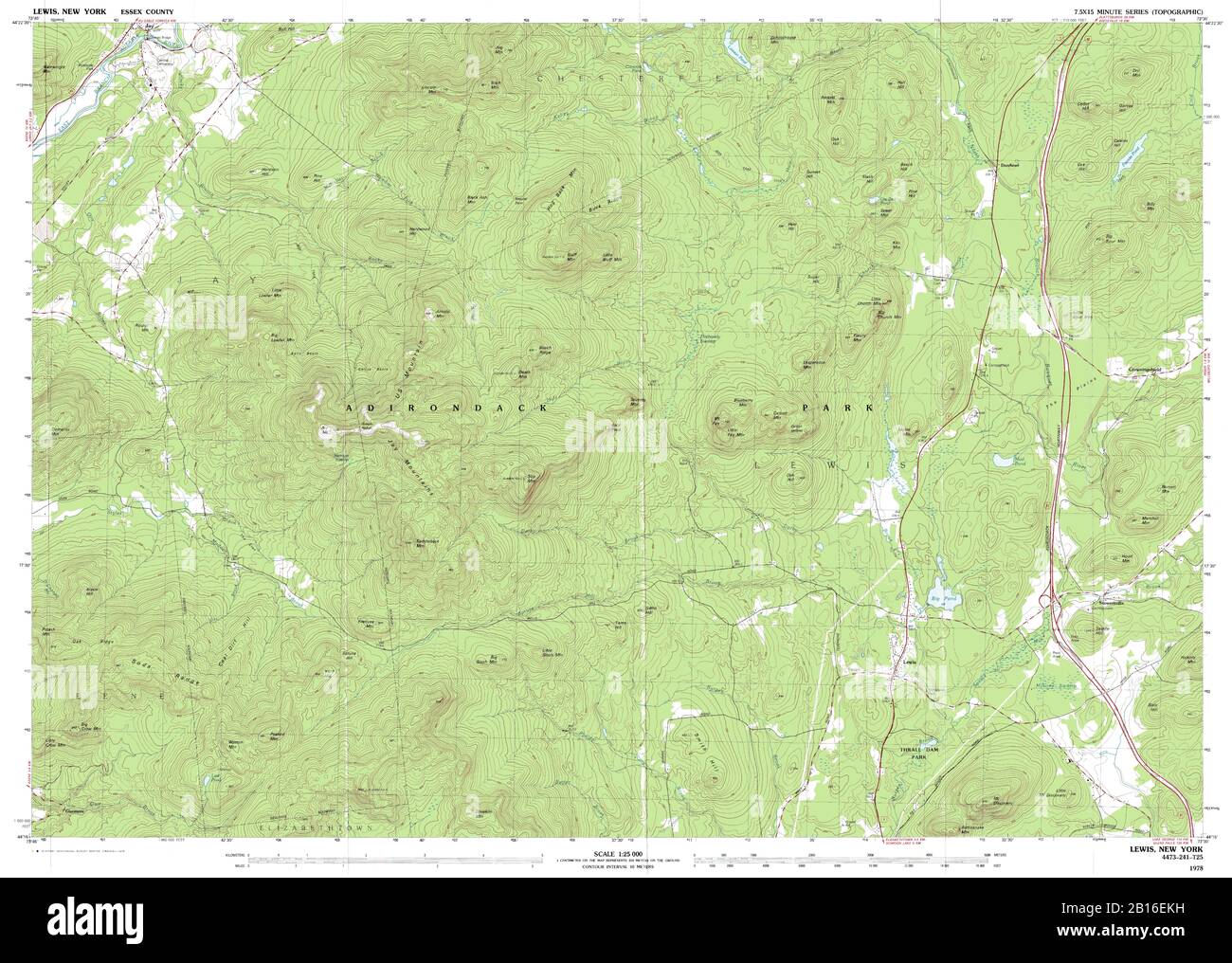 Sehr detaillierte Ansicht der topografischen Karte von 1978 für Lewis, NY Stockfoto