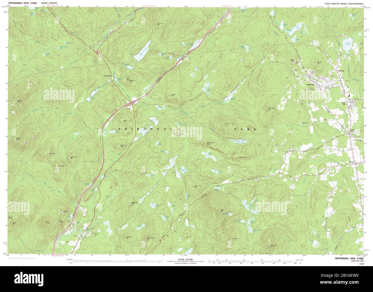 Sehr detaillierte Ansicht der topografischen Karte von 1978 für Witherbee, NY Stockfoto