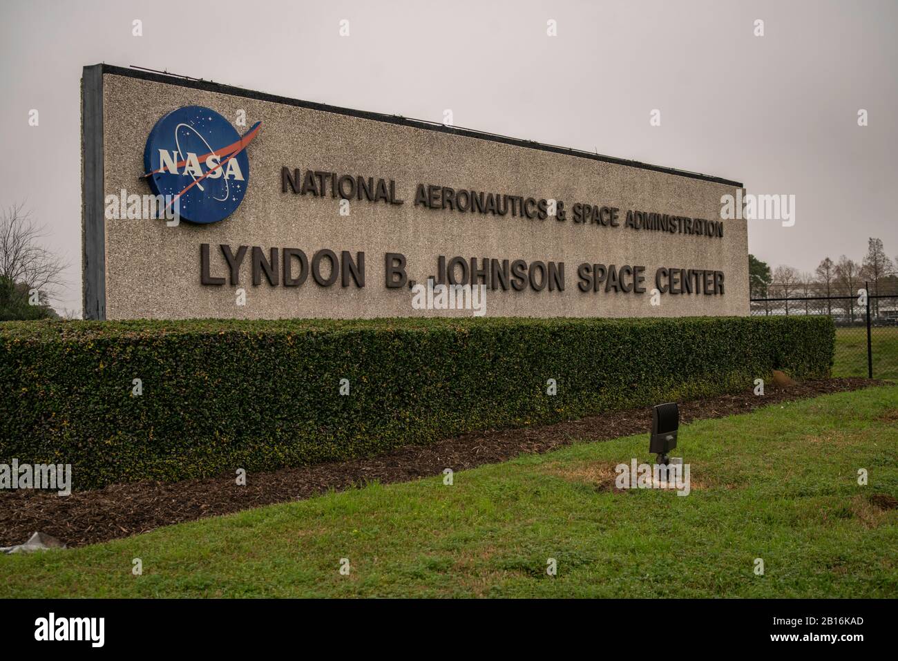 Houston, Texas - 11. Februar 2020: NASA-Schild Lyndon B. Johnson Space Center Stockfoto